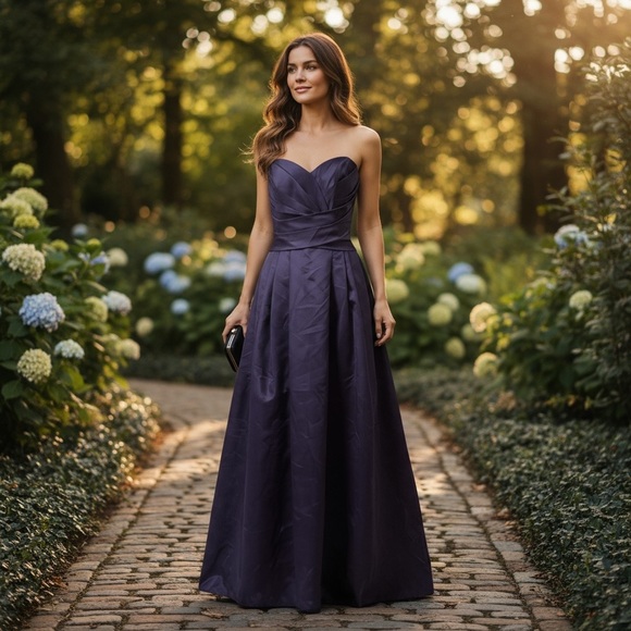 David’s Bridal Plum Rushed Strapless Gown - Picture 2 of 16